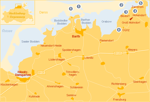 Karte Kranichbeobachtungen Fischland-Darß-Zingst und Umland