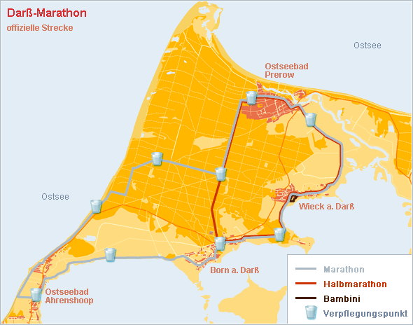 Karte offizielle Strecke des Darß-Marathon's